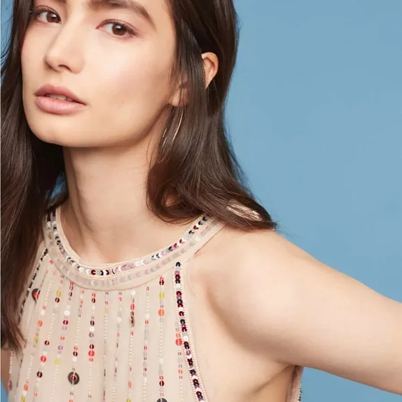 Anthropologie love Sam beaded sequin halter dress - Picture 3 of 11